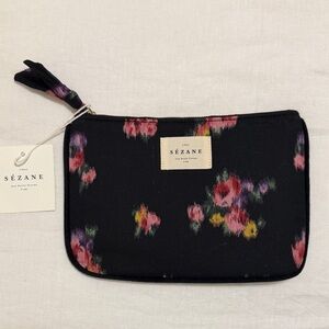 Sézane Black Floral Cosmetic Bag